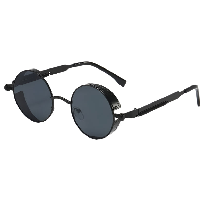 🕶️ “Obsidian Orbit” – Vintage Steampunk Round Sunglasses