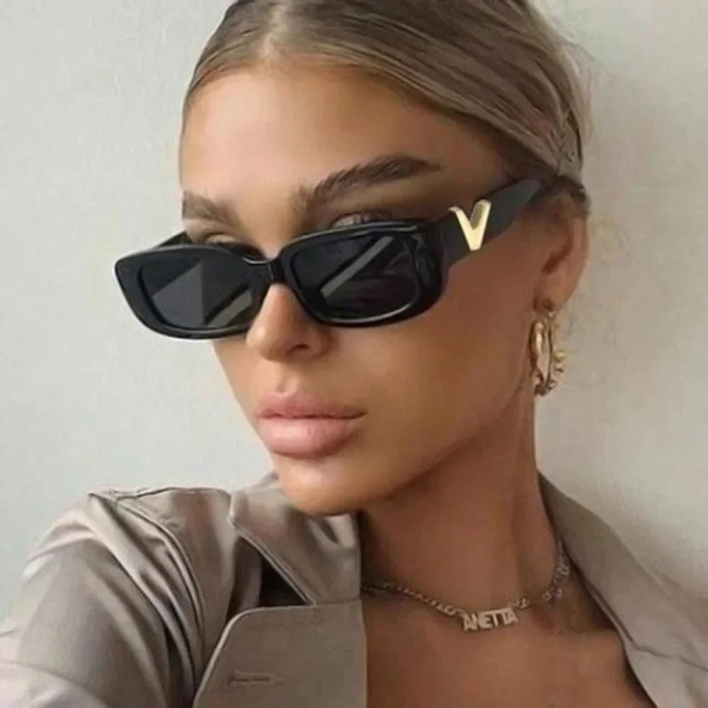 🖤 V-Luxe Slimline – Retro Rectangle Sunglasses